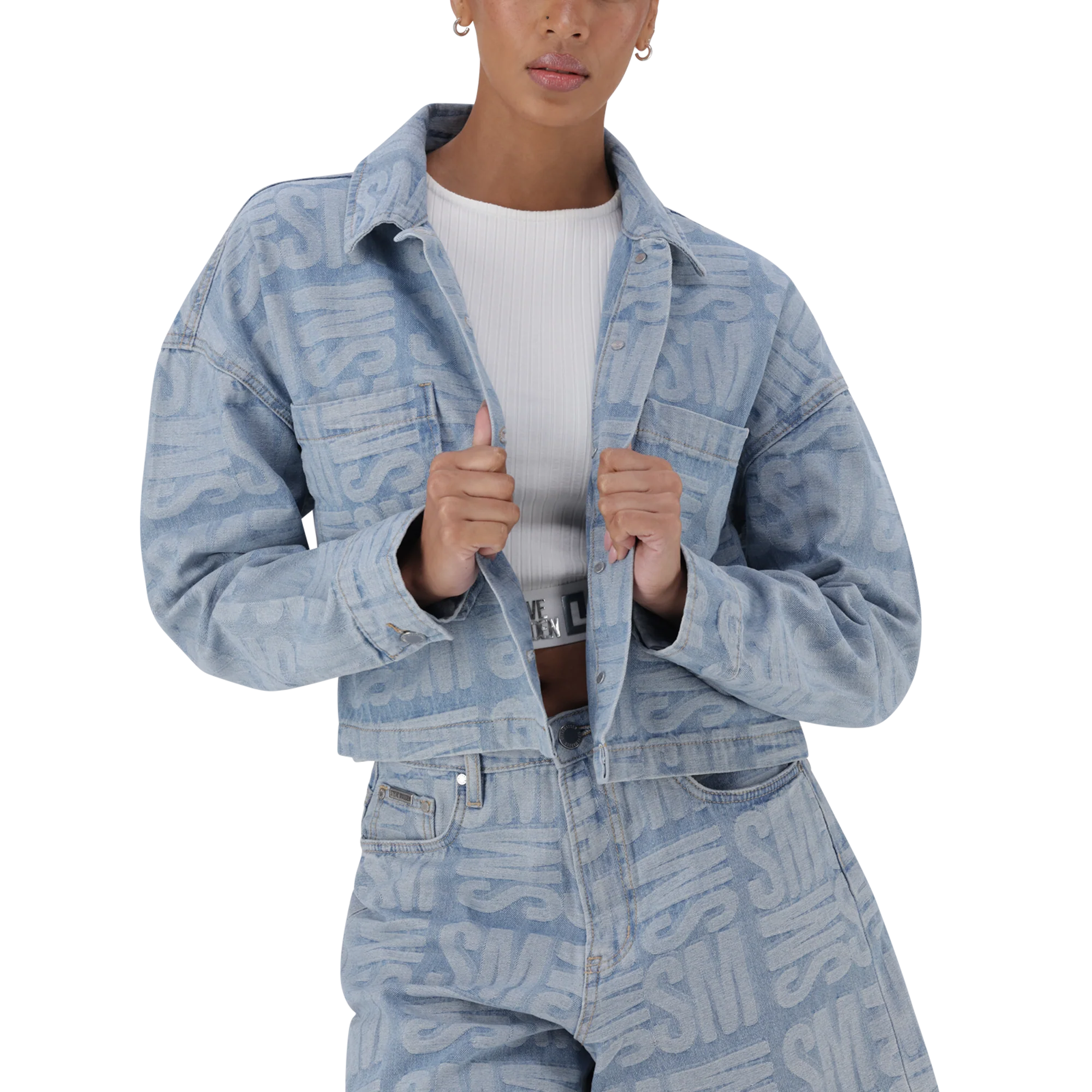 Steve Madden JAYDA LIGHT BLUE JACQUARD DENIM SHACKET