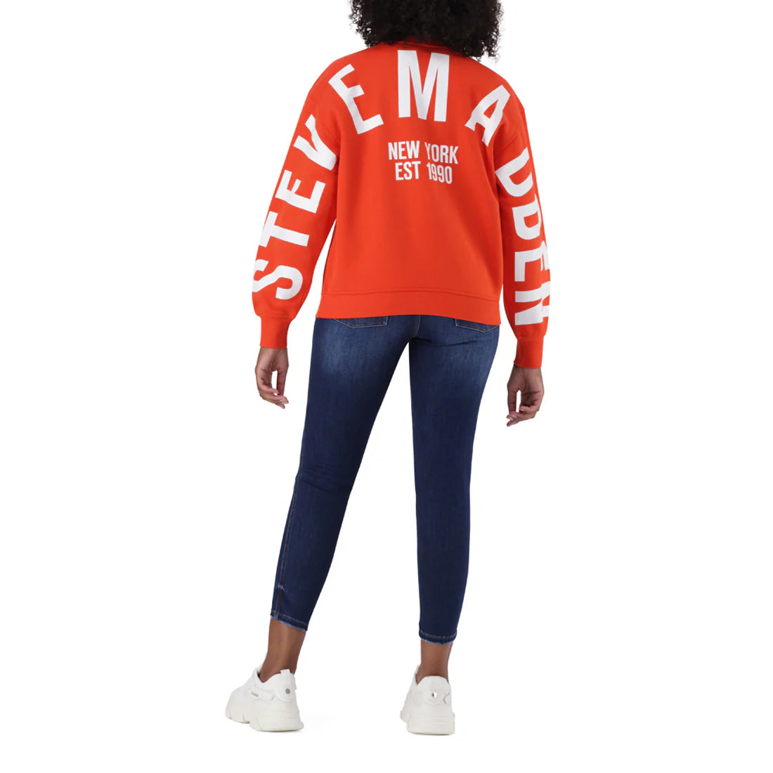 Steve Madden AMELIA ORANGE OVERSIZED CREW NECK FLEECE SWEAT