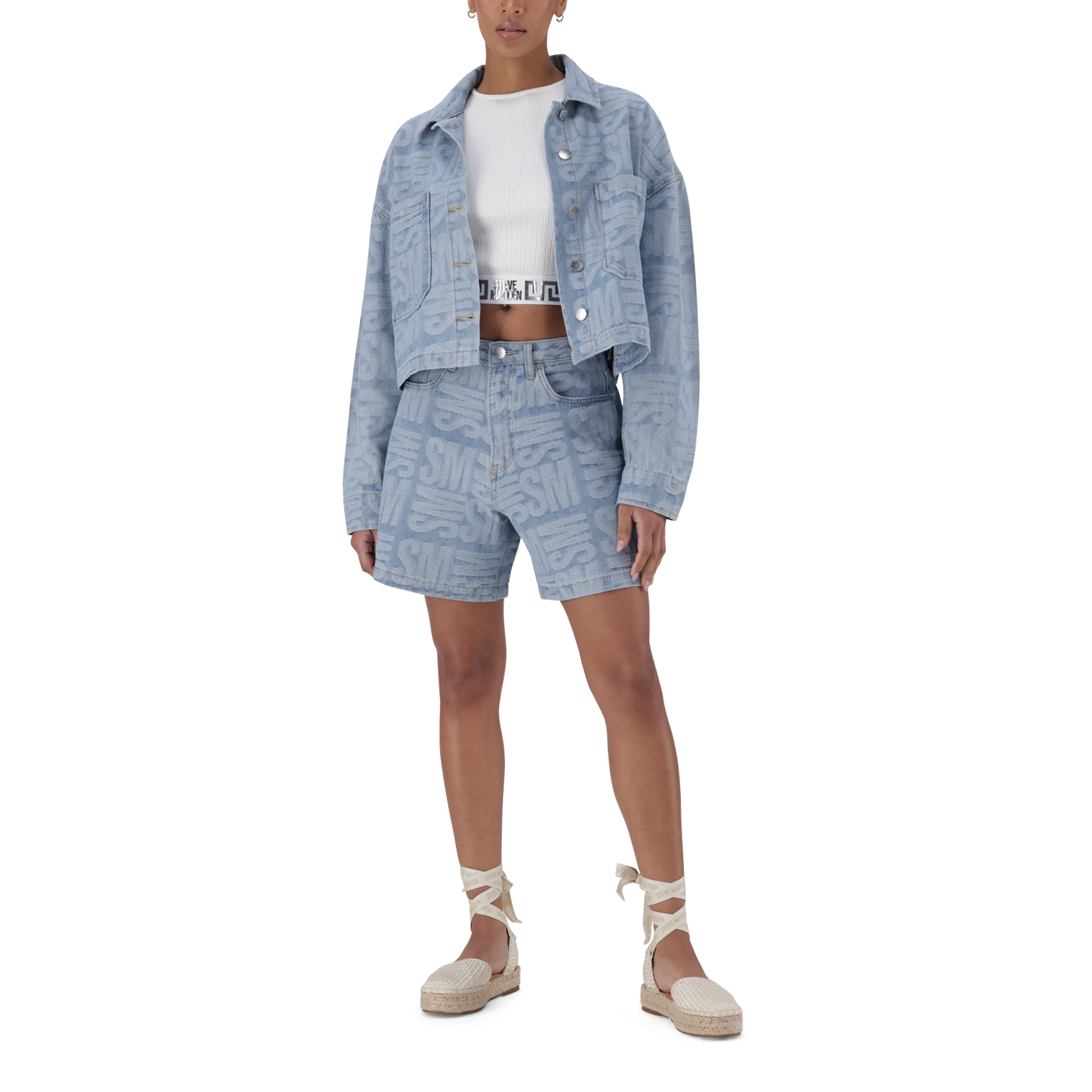 Steve Madden JAYDA LIGHT BLUE JACQUARD DENIM SHACKET