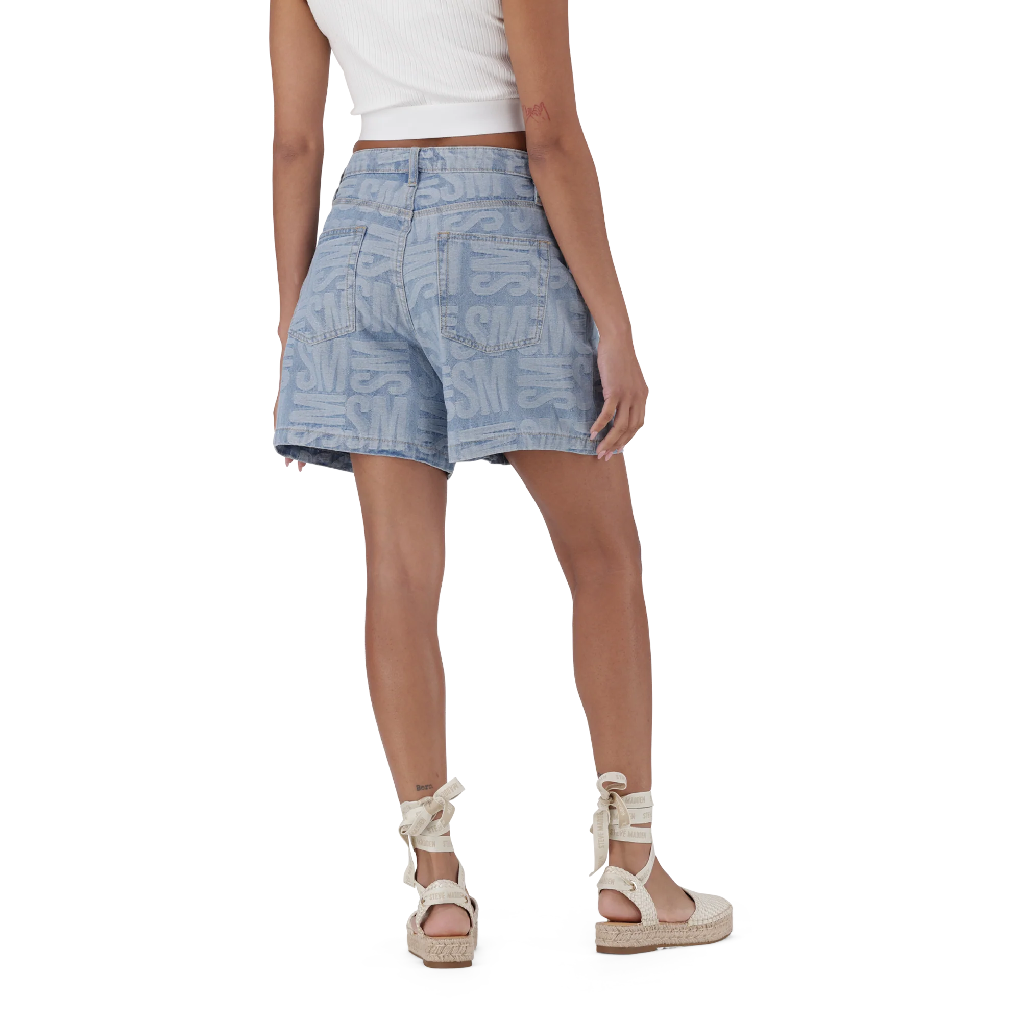 Steve Madden JULIA LIGHT BLUE JACQUARD BERMUDA DENIM SHORTS