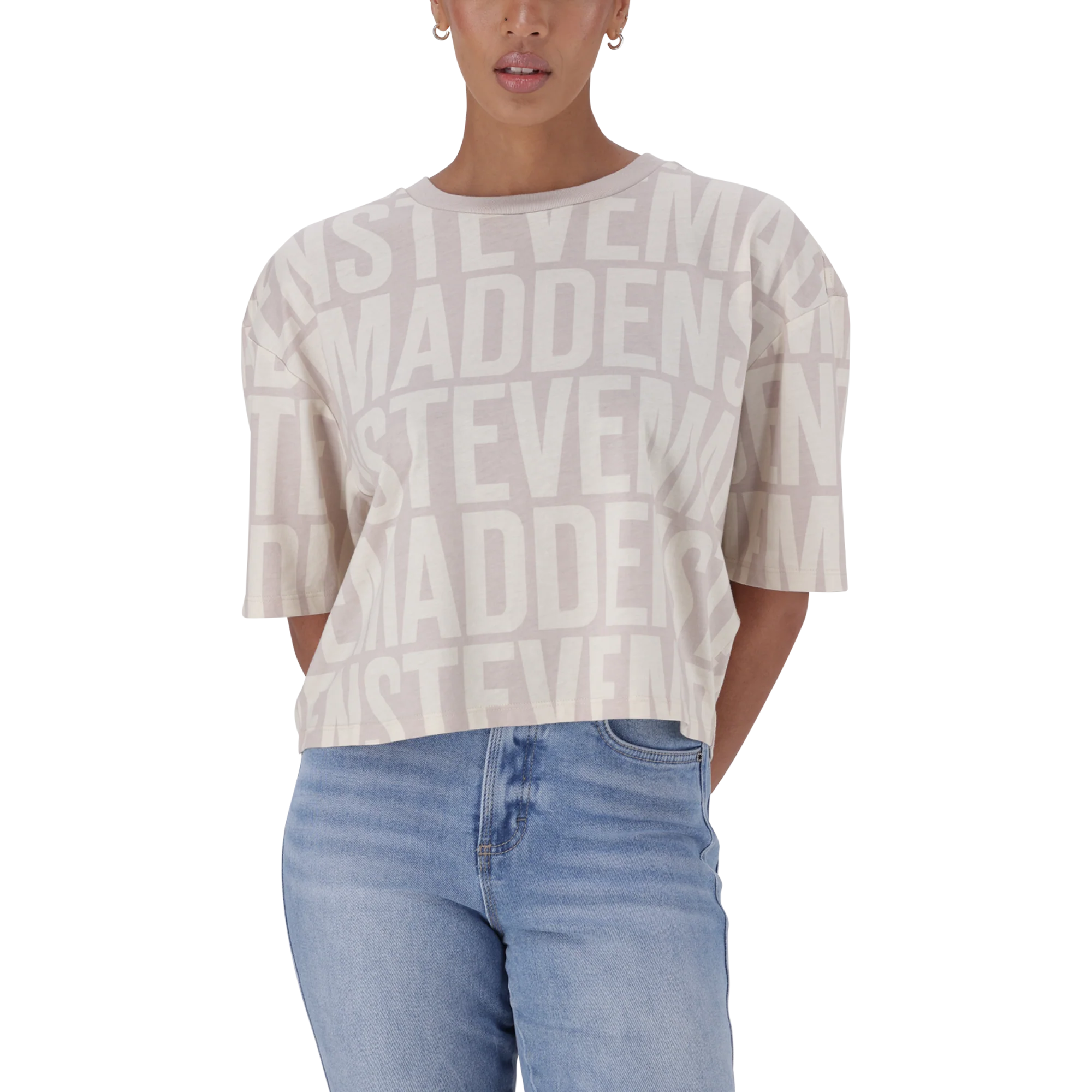 Steve Madden ABBY STONE/CAMEL CROPPED BOXY T-SHIRT