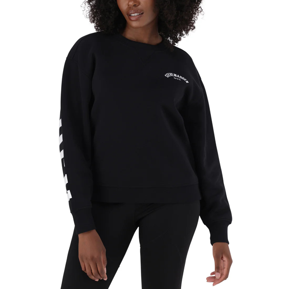 Steve Madden AMELIA BLACK OVERSIZED CREW NECK FLEECE SWEAT