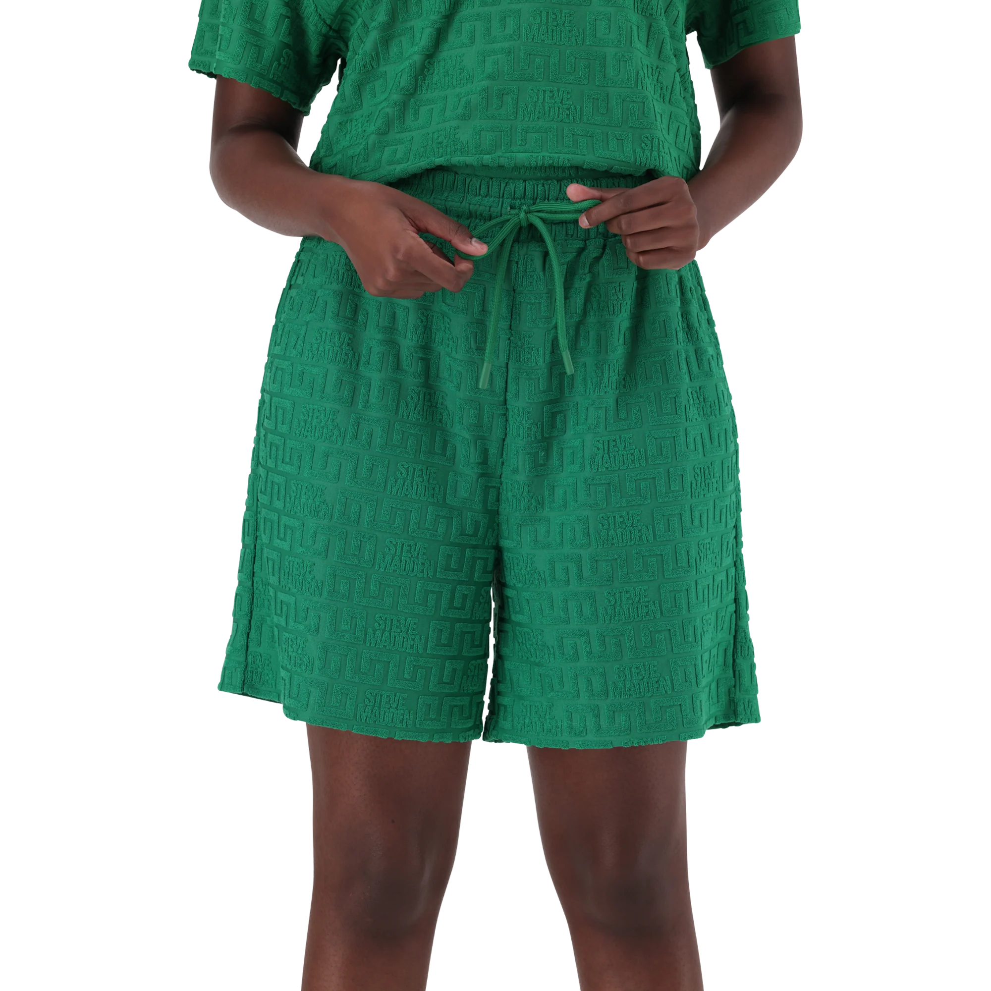 Steve Madden BELLA EMERALD EMBOSSED LOGO JOGGER SHORTS