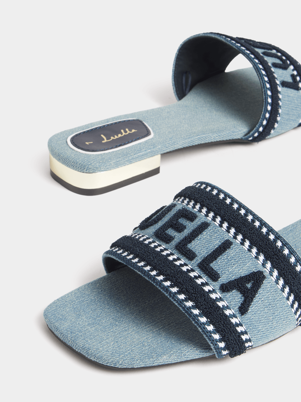 Luella  Embroidered Logo Flat Slip In Sandals