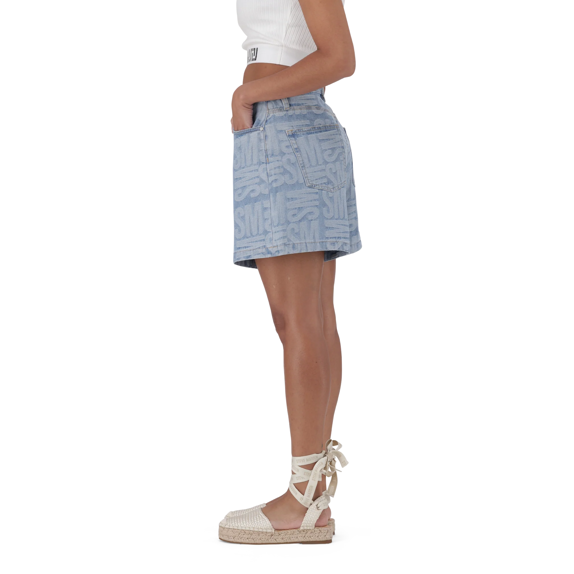 Steve Madden JULIA LIGHT BLUE JACQUARD BERMUDA DENIM SHORTS