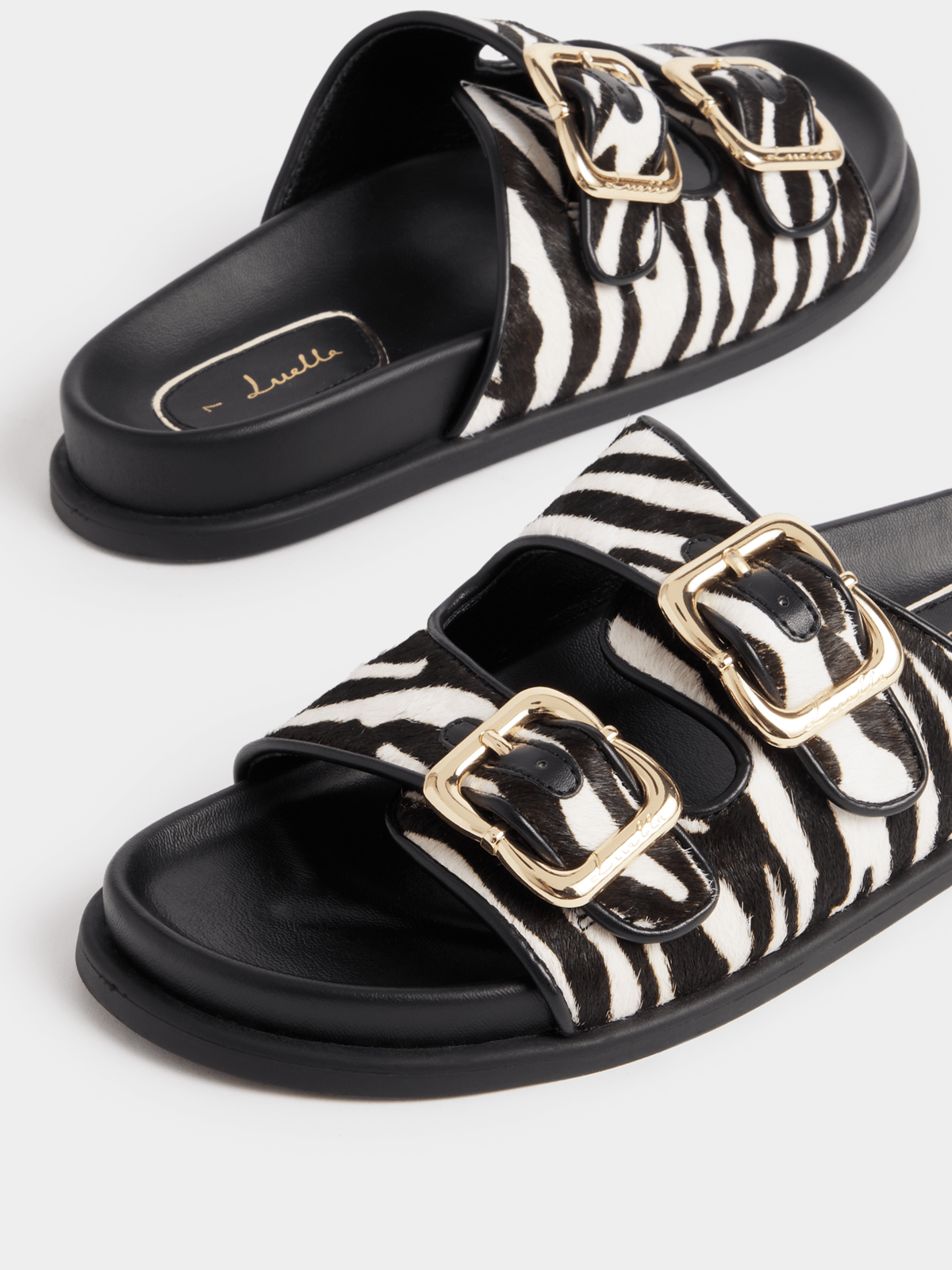 Luella Moulded Double Strap Zebra Slip In Sandals
