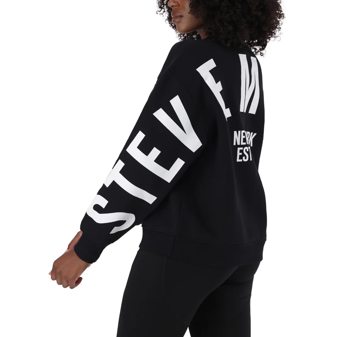 Steve Madden AMELIA BLACK OVERSIZED CREW NECK FLEECE SWEAT