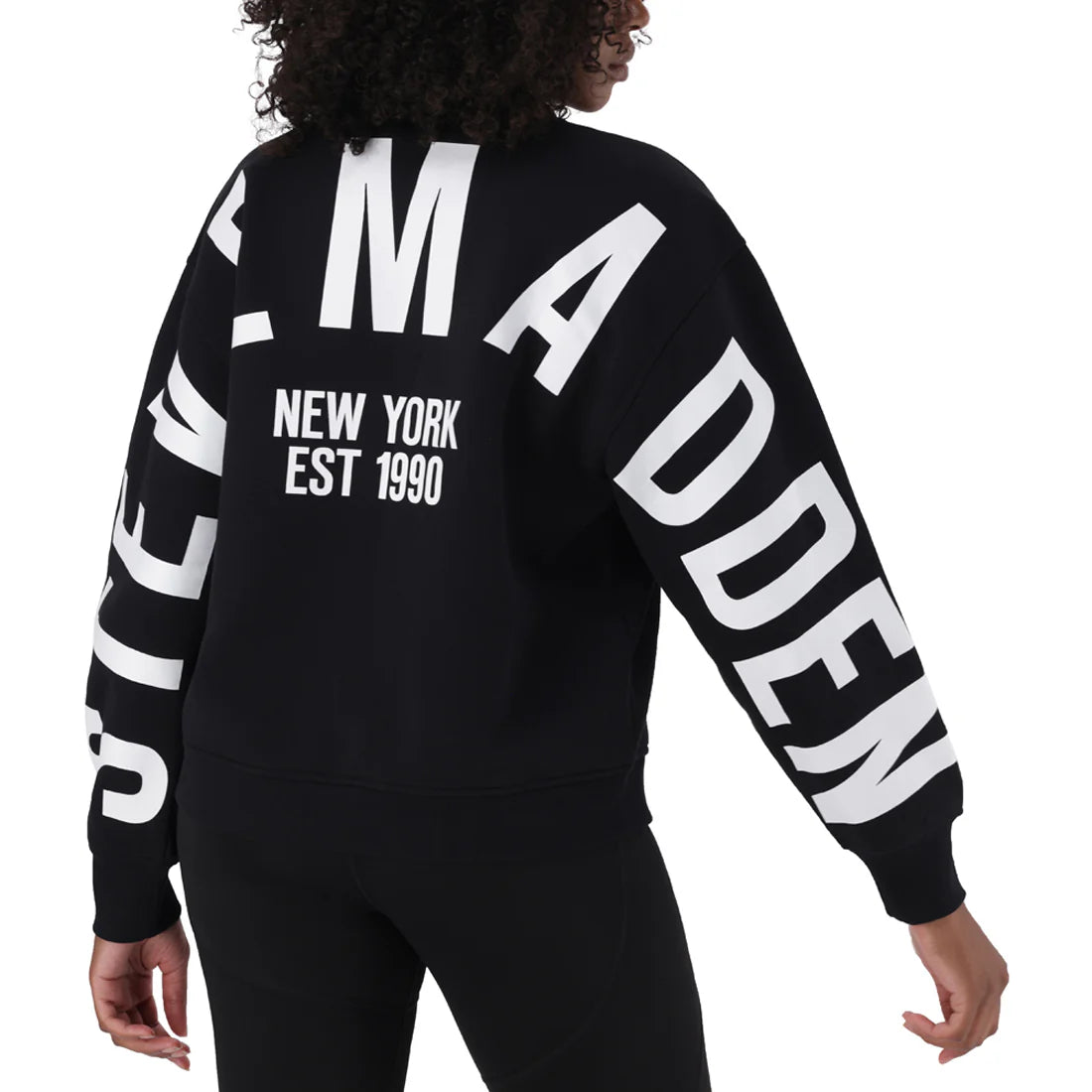 Steve Madden AMELIA BLACK OVERSIZED CREW NECK FLEECE SWEAT