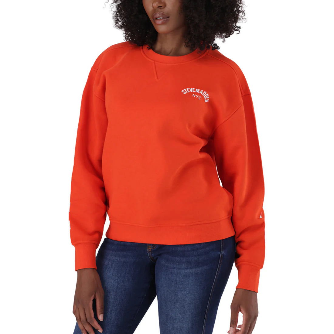 Steve Madden AMELIA ORANGE OVERSIZED CREW NECK FLEECE SWEAT