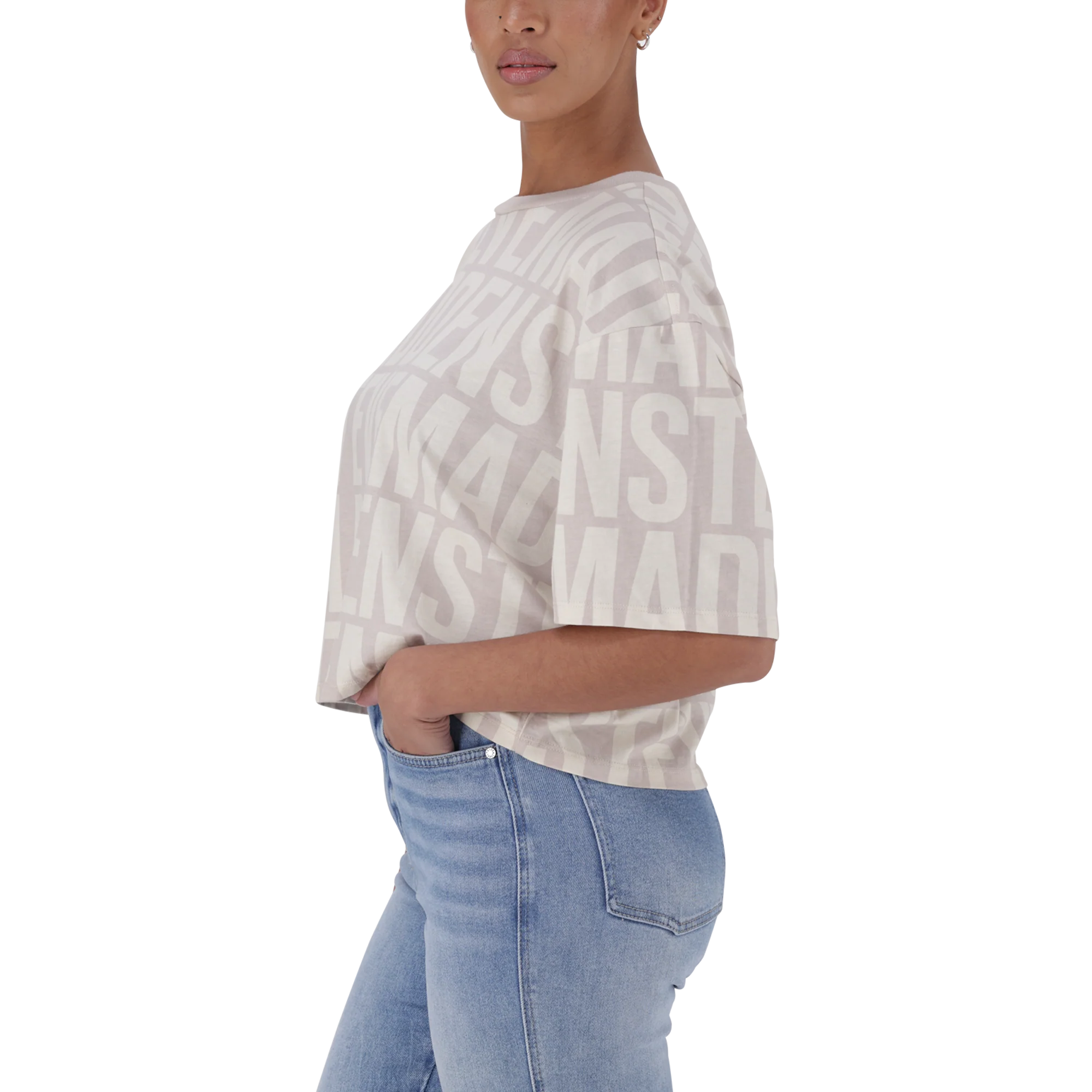 Steve Madden ABBY STONE/CAMEL CROPPED BOXY T-SHIRT