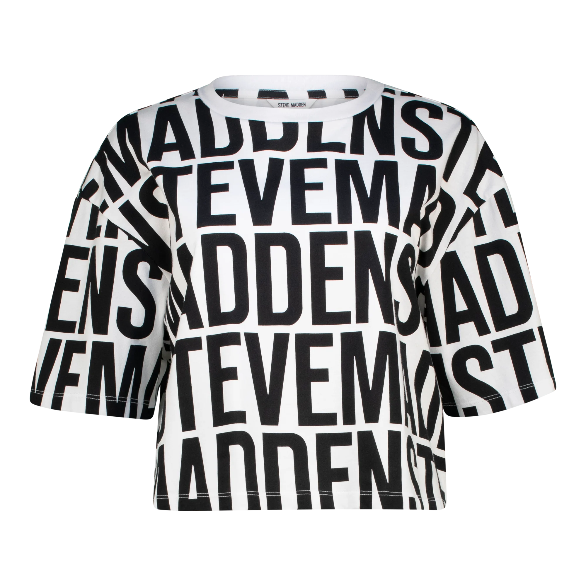 Steve Madden ABBY WHITE BLACK CROPPED BOXY T-SHIRT