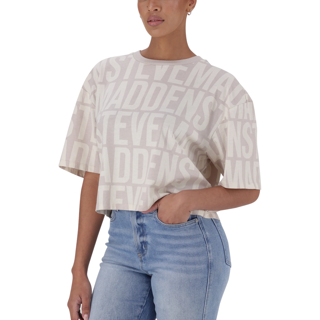 Steve Madden ABBY STONE/CAMEL CROPPED BOXY T-SHIRT