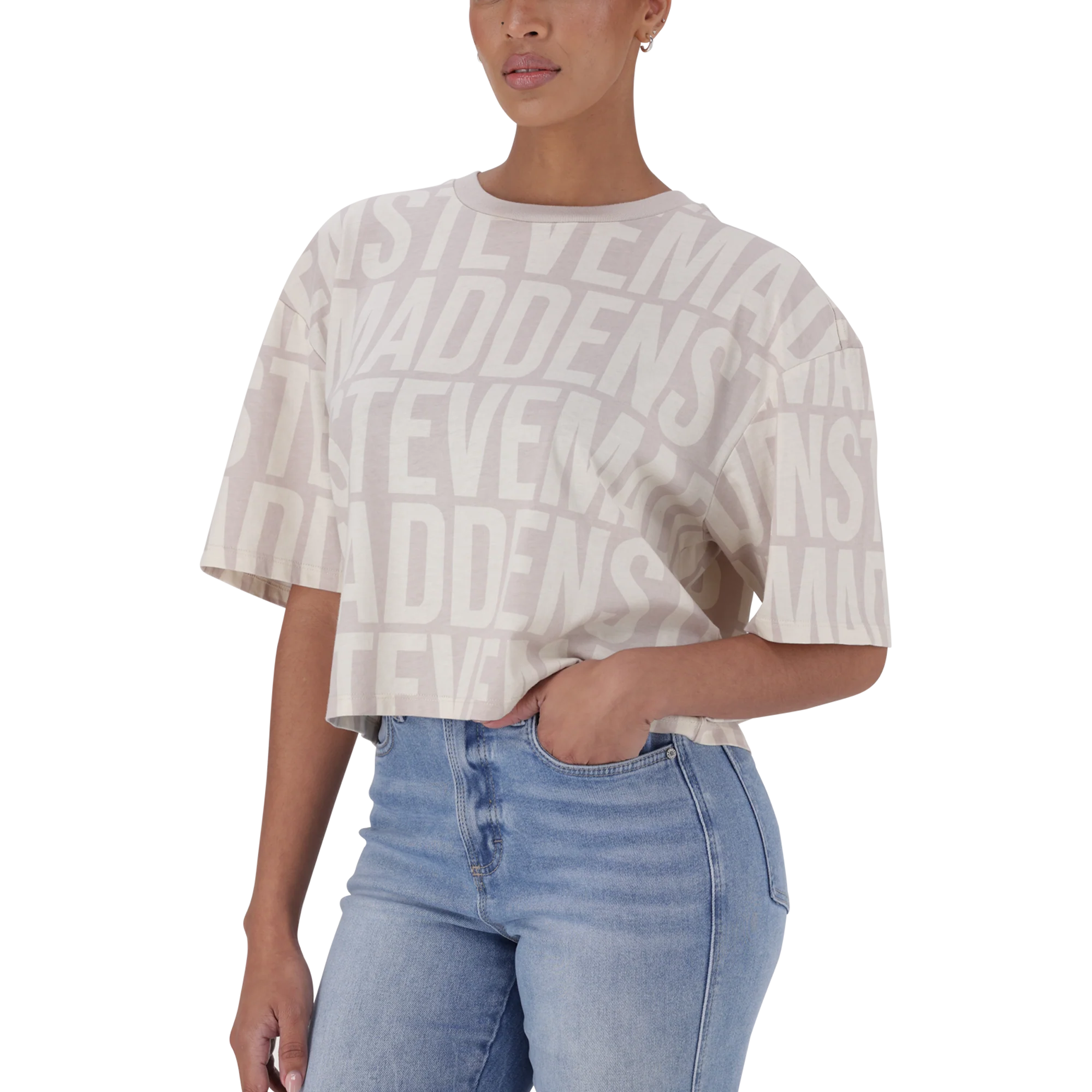 Steve Madden ABBY STONE/CAMEL CROPPED BOXY T-SHIRT