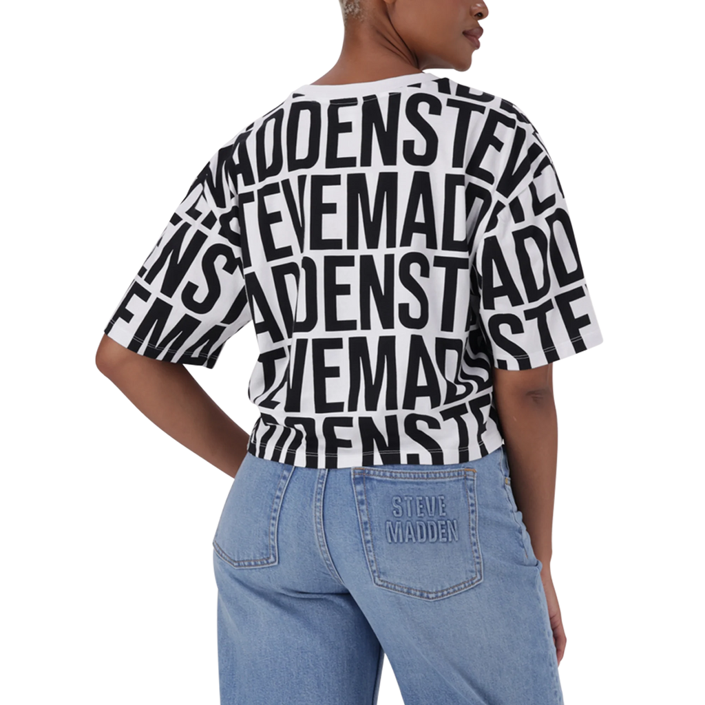 Steve Madden ABBY WHITE BLACK CROPPED BOXY T-SHIRT