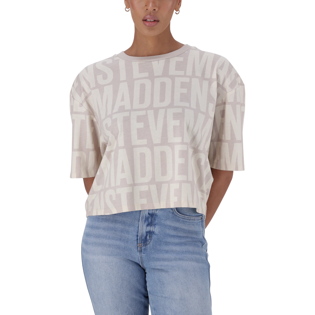 Steve Madden ABBY STONE/CAMEL CROPPED BOXY T-SHIRT