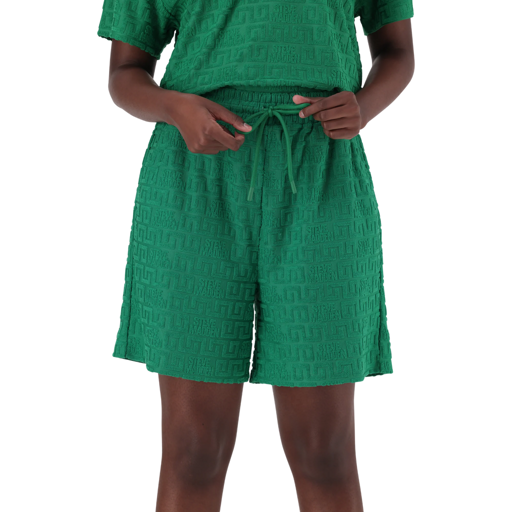 Steve Madden BELLA EMERALD EMBOSSED LOGO JOGGER SHORTS