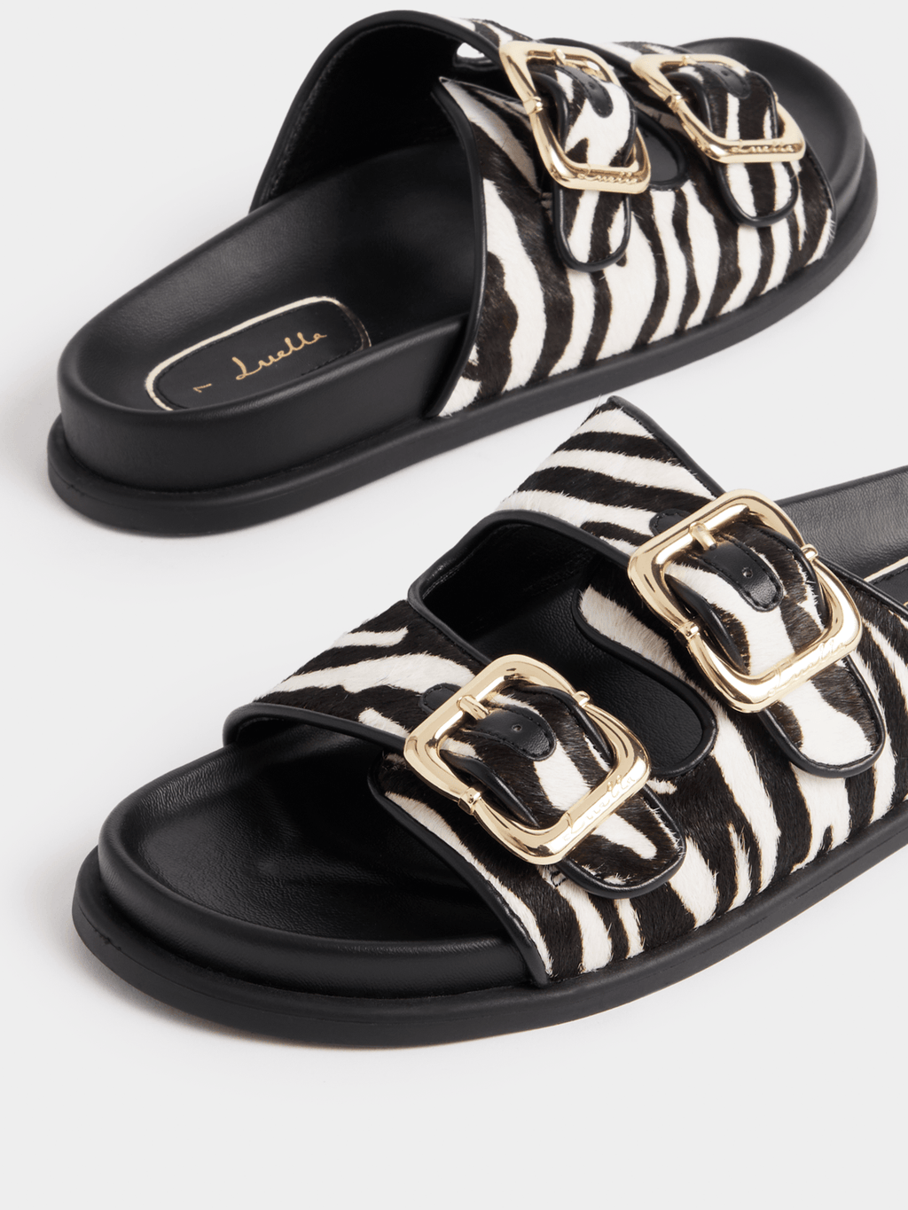 Luella Moulded Double Strap Zebra Slip In Sandals
