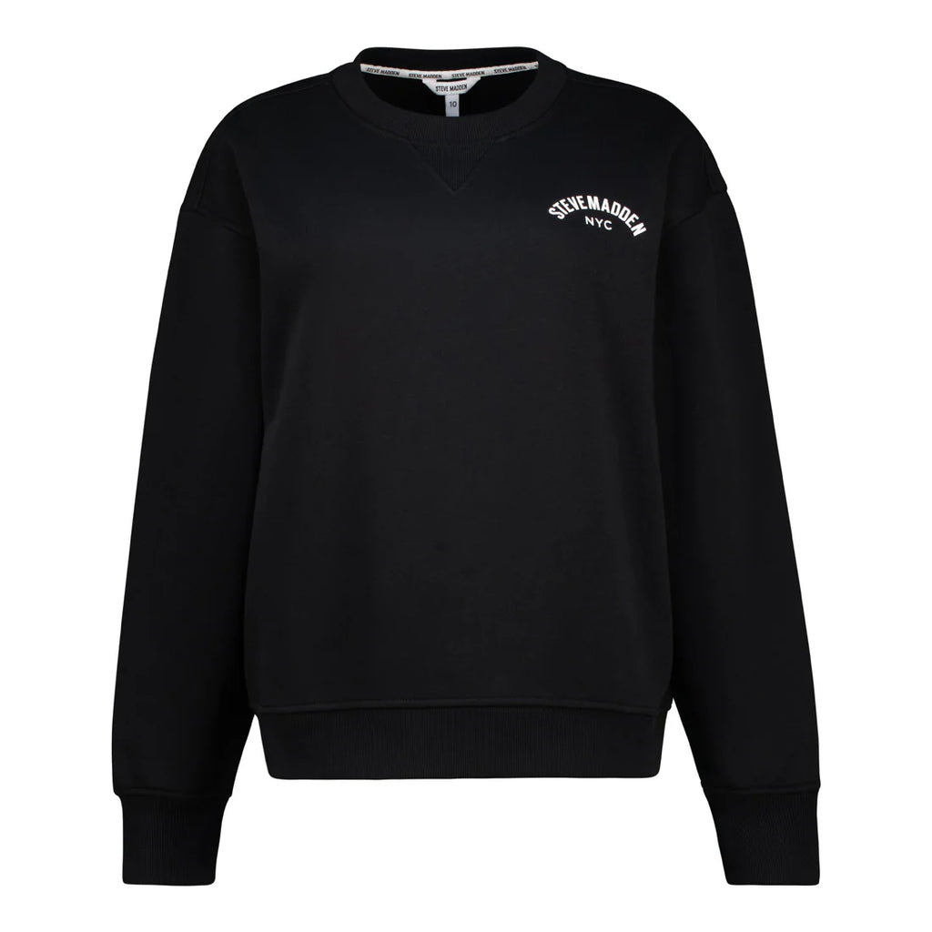 Steve Madden AMELIA BLACK OVERSIZED CREW NECK FLEECE SWEAT