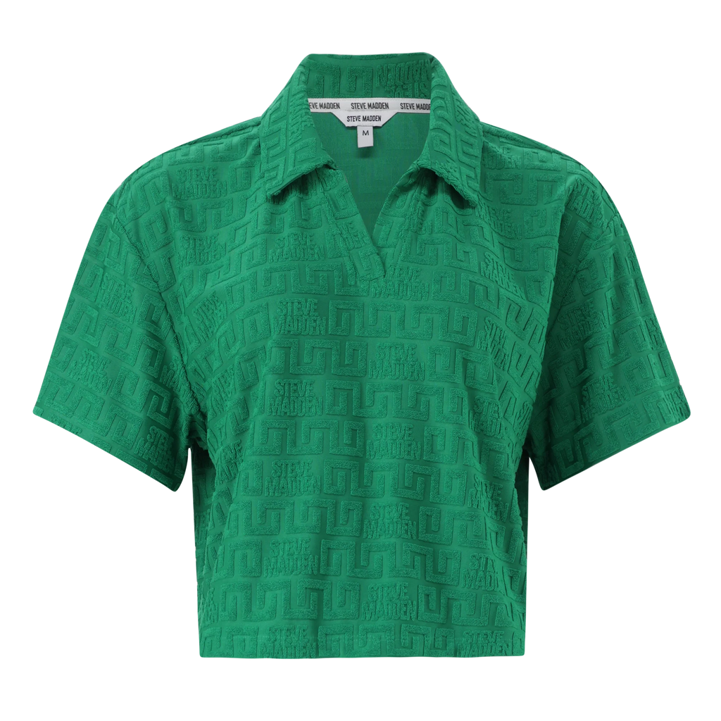 Steve Madden TESSA EMERALD EMBOSSED LOGO TOP WITH COLLAR