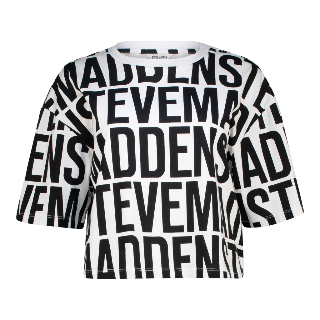Steve Madden ABBY WHITE BLACK CROPPED BOXY T-SHIRT