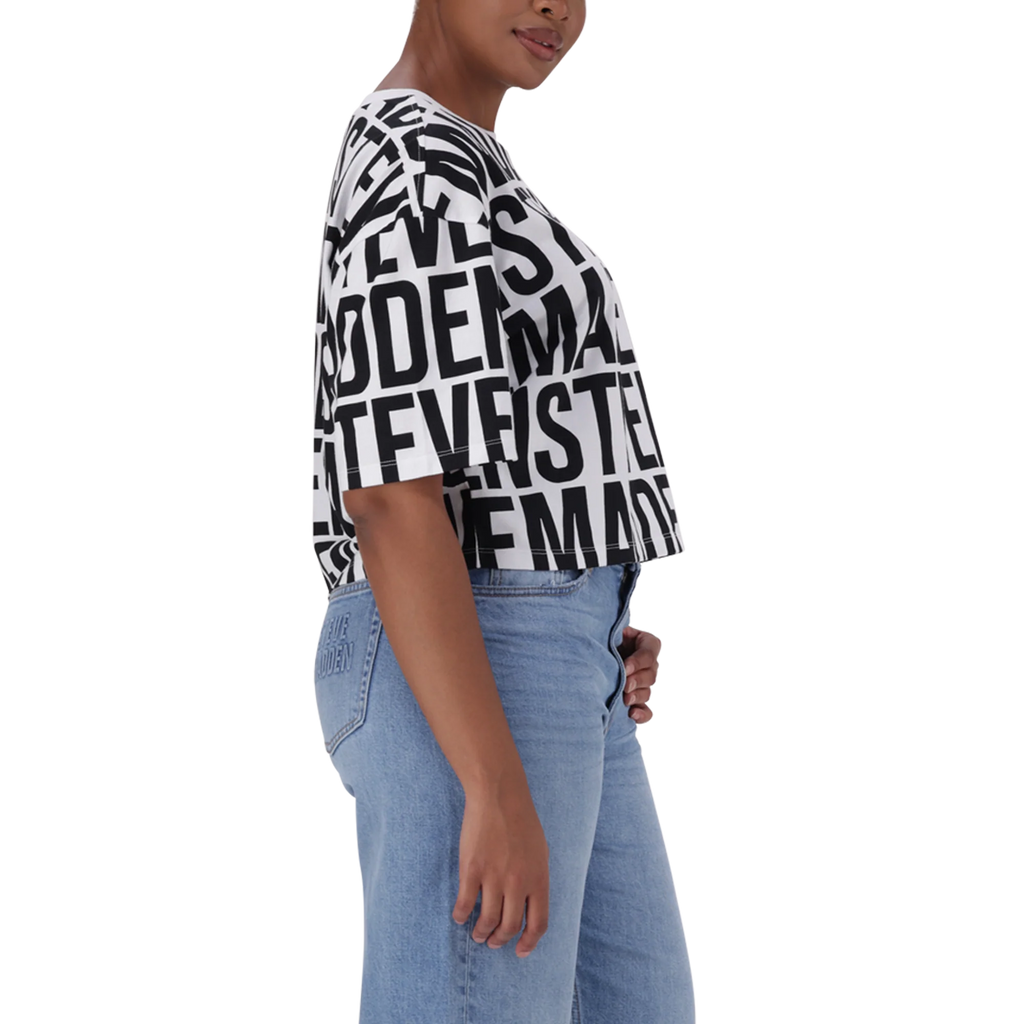 Steve Madden ABBY WHITE BLACK CROPPED BOXY T-SHIRT